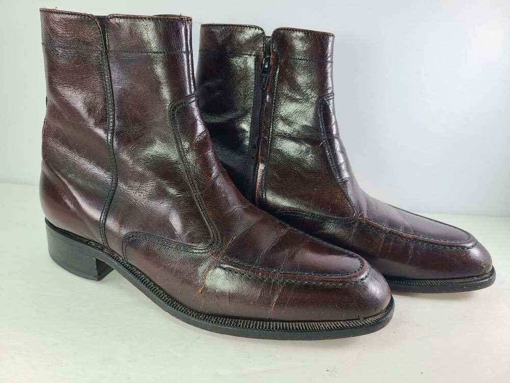 Florsheim Mens Size 9 3E Leather Short Zip Dress Ankle Boots 17074-18 Brown
